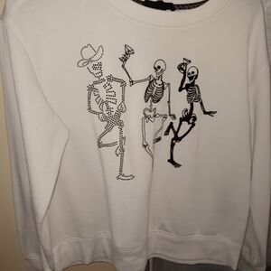White Sweatshirt with Dancing Skeletons Design